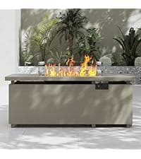 Sundale Outdoor 51 Inch Outdoor Fire Pit Table, 50,000 BTU Rectangle Propane Fire Pit with Glass Wind Guard, Rain Cover, Removable Lid, CSA Certified, Gray
