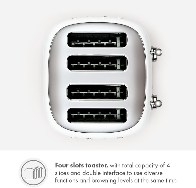 Smeg 50's Style Retro Aesthetic 4 Slice Toaster 6 Presets Extra Wide Slots White TSF03WHUS