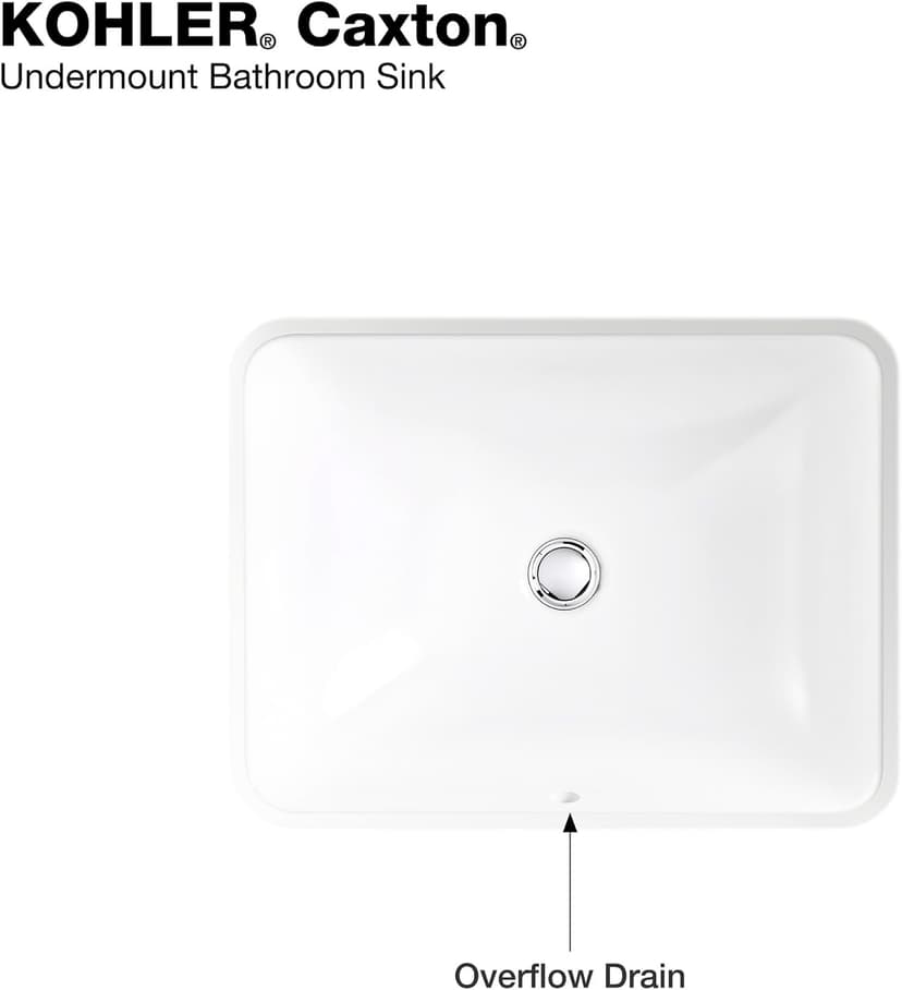 KOHLER 20000-0 Caxton Rectangle Undermount Bathroom Sink with Overflow Drain, 20-1/4" W x 15-11/16" D, White
