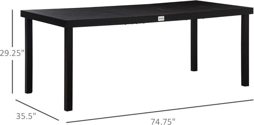 Outsunny 75" x 35" Outdoor Dining Table for 8 People, Rectangular Aluminum Frame Garden Table with All-Weather Faux Wood Top for Garden, Lawn, Patio, Black