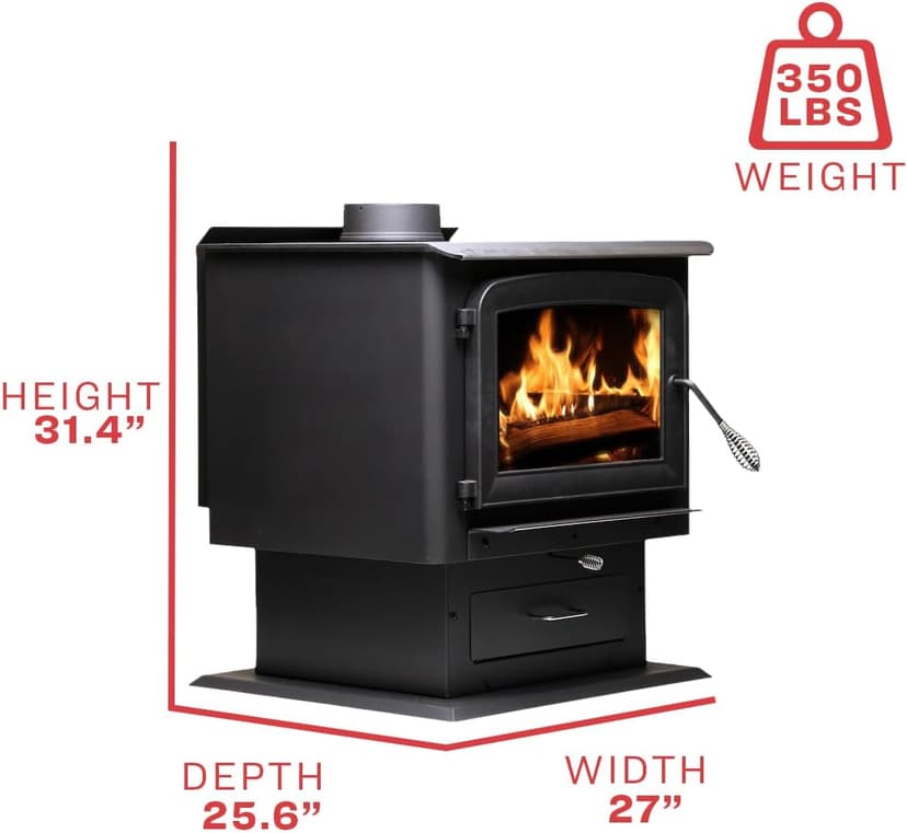 Ashley Hearth AW2520E-P 2,500 Sq. Ft. EPA Certified Pedestal Wood Burning Stove