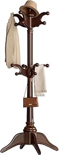 Solid Wood Rotary Coat Rack Freestanding, Heavy Duty Coat Hanger Stand with 2 layer Multi-direction Hooks, 360° Rotating Standing Coat Rack Tree for Entryway, Bedroom, Office, H: 77.6in (Walnut)