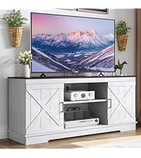YITAHOME LED Farmhouse TV Stand for 75 Inch w/Outlets, Modern Entertainment Center with Glass Doors and Adjustable Storage Shelves, Media Console TV Cabinet for for Living Room, Dark Rustic Oak