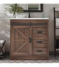 60" Farmhouse Bathroom Double Vanity Sliding Barn Door with Sink Combo, Freestanding, Bathroom Vanity Cabinet with Drawers & Metal Handles, Reclaimed Barnwood
