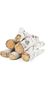 QuliMetal 6PCS Ceramic White Birch Gas Fireplace Logs Set – Realistic Fake Wood Logs for Indoor Inserts, Outdoor Fire Pits, Vented, Propane, Gel, Ethanol, and Electric Fireplaces