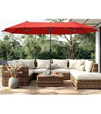PHI VILLA 13ft Large Patio Umbrella Double-Sided Twin Outdoor Market Umbrella with Crank, Beige