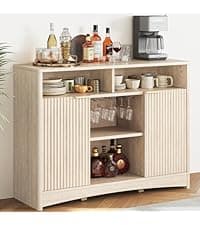 Marsail 59″ Wide TV Stand for TVs Up to 65″, Modern Entertainment Center with Fluted Panels, 3 Easy-Sliding Drawers, Open Shelves & Cable Hole, 3-Tier TV Stands for Living Room & Bedroom, Natural Oak