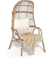 YITAHOME Accent Living Room Egg Chair w/ 2-in-1 Ottoman, Wicker Oversized Basket Chair with 5 Thick Cushions, Footrest, Comfy Recliner Lazy Chair for Indoor, Bedroom, Reading Room, Lounge (Beige)