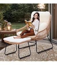3 Piece Outdoor Wicker Furniture Bistro Set, Rattan Chairs Conversation Sets Wicker Patio Furniture for Balcony Poolside Backyard, Yellow/Beige