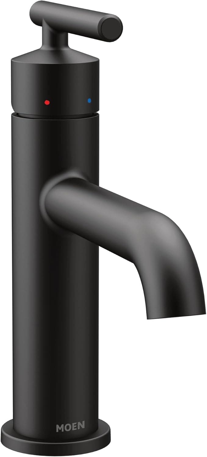 Moen 6145BL Gibson One Handle Single Hole Modern Bathroom Sink Faucet with Optional Deckplate, Matte Black