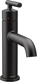 Moen 6145BL Gibson One Handle Single Hole Modern Bathroom Sink Faucet with Optional Deckplate, Matte Black