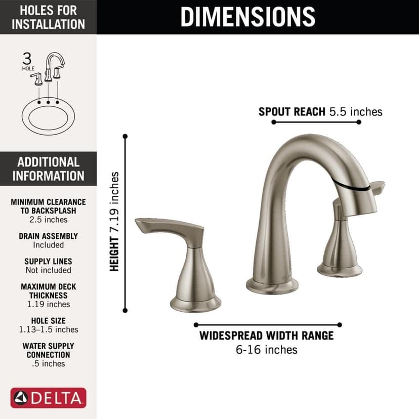Delta Faucet Broadmoor Pull Down Bathroom Faucet Brushed Nickel, Bathroom Faucet, Widespread Bathroom Faucet 3 Hole with Magnetic Docking, Bathroom Sink Faucet, SpotShield Stainless 35765LF-SPPD