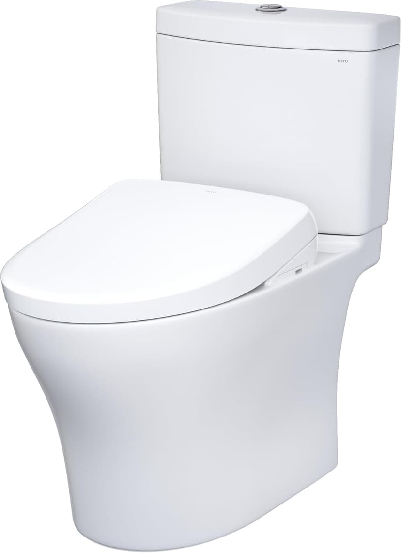 TOTO WASHLET+ Aquia IV Two-Piece Elongated Dual Flush 1.28 and 0.9 GPF Toilet and with Auto Flush S7A Contemporary Bidet Seat, Cotton White - MW4464736CEMGNA#01