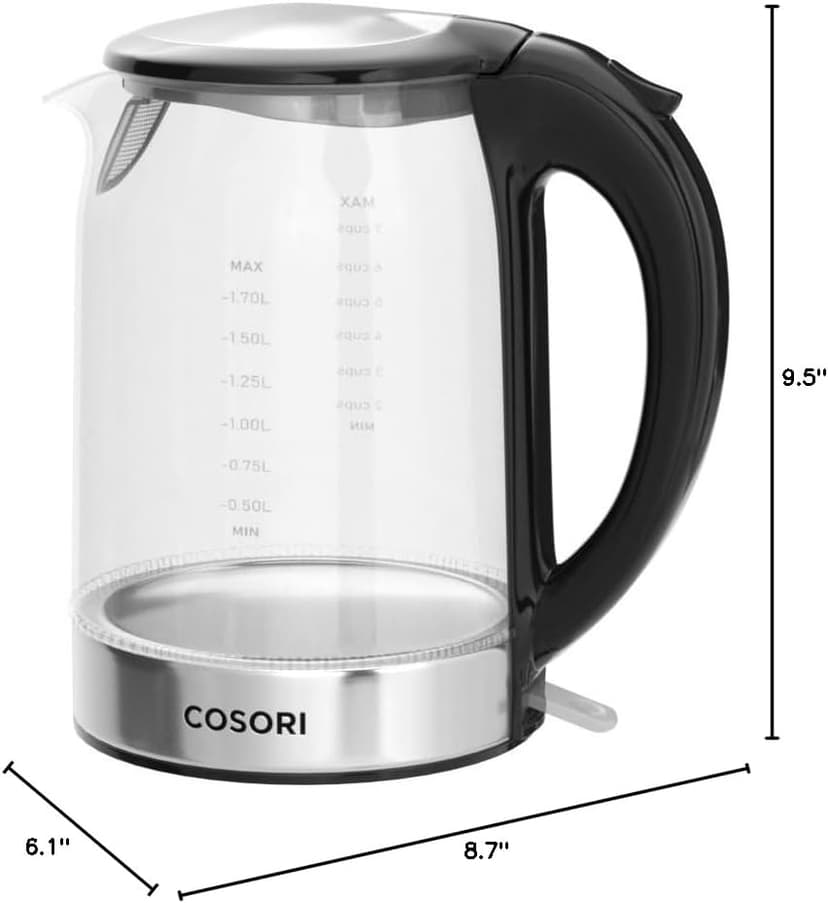 COSORI Speed-Boil Electric Tea Kettle, 1.7L Hot Water Kettle (BPA Free) 1500W Auto Shut-Off & Boil-Dry Protection, LED Indicator Inner Lid & Bottom, Transparent