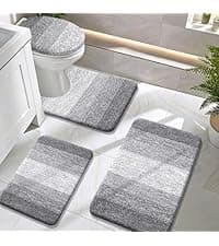 OLANLY Bathroom Rugs Sets 3 Piece, Soft Absorbent Microfiber Bath Mats and U-Shaped Contour Toilet Rug, Plush Shaggy Bath Mat Set for Bathroom (30"x20"+24"x16"+24"x20", Grey)