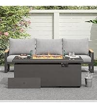 Sundale Outdoor 51 Inch Outdoor Fire Pit Table, 50,000 BTU Rectangle Propane Fire Pit with Glass Wind Guard, Rain Cover, Removable Lid, CSA Certified, Gray
