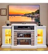 YITAHOME LED Farmhouse TV Stand for 75 Inch w/Outlets, Modern Entertainment Center with Glass Doors and Adjustable Storage Shelves, Media Console TV Cabinet for for Living Room, Dark Rustic Oak