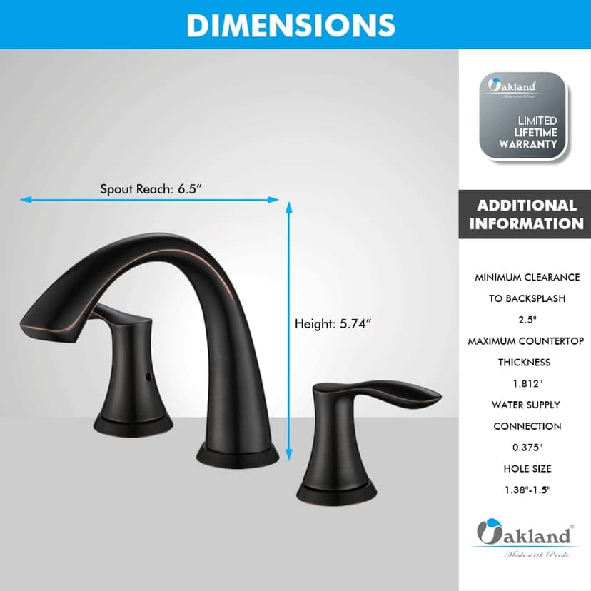 8 Inch Two Handle Bathroom Faucet Widespread Oil Rubbed Bronze, Oakland Bronze Bathroom Faucet for Sink 3 Hole Brass Lavatory Faucet Lead-Free with Pop Up Drain Supply Line, KSB8232