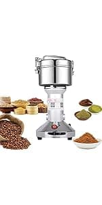 Electric Grain Grinder Mill 1000g High-speed Spice Herb Mill Commercial Powder Machine for Dry Cereals Grain Herb Spice Coffee Corn Bean CE approved (1000g Stand Type)