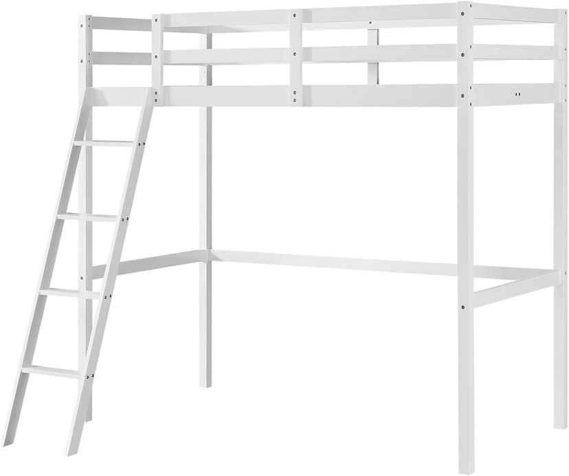 JOYMOR High Loft Bed Frame Twin Wooden Loft Bed for Kids, Junior, Teens, Adults Single Bed, No Box Spring Needed,White