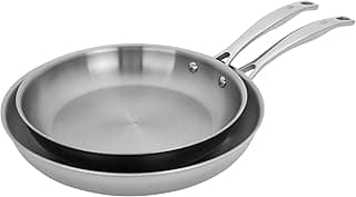 HENCKELS Clad H3 2-pc Induction Frying Pan Set, 10-inch Fry Pan and 12-inch Fry Pan, Stainless Steel, Durable and Easy to clean