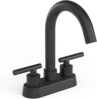 2 Handle Bathroom Faucet with Swivel Spout and Deck Plate, 3 Hole Sink Tap with Drain Assembly, Matte Black