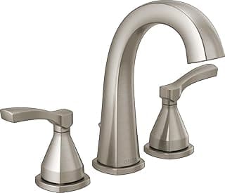 Delta Faucet Stryke Widespread Bathroom Faucet 3 Hole, Brushed Nickel Bathroom Sink Faucet, 2 Handle Bathroom Faucet, Bath Faucet, Metal Pop-Up Drain Assembly, Lumicoat Stainless 35775-SS-PR-MPU-DST