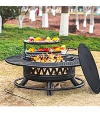 47 Inch Fire Pit with 2 Grills, Outdoor Extra Large Firepits for Outside, Wood Burning Fireplace for Camping,Picnic,Bonfire, 3-in-1 Round Metal Table with Lid for Backyard,Patio,Party