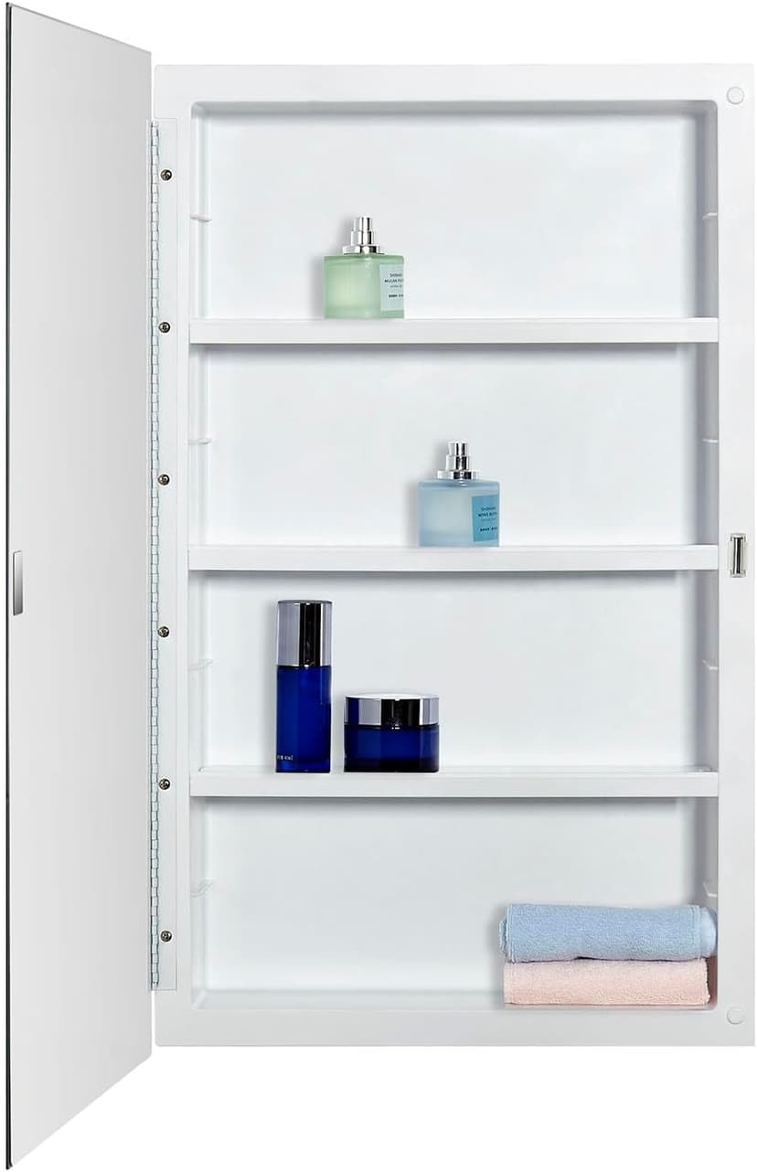 Plastic Medicine Mirror Cabinet for Bathroom 16 x 26 inch, Surface and Recessed Mount