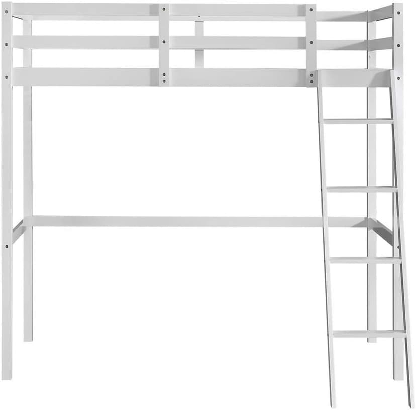 JOYMOR High Loft Bed Frame Twin Wooden Loft Bed for Kids, Junior, Teens, Adults Single Bed, No Box Spring Needed,White