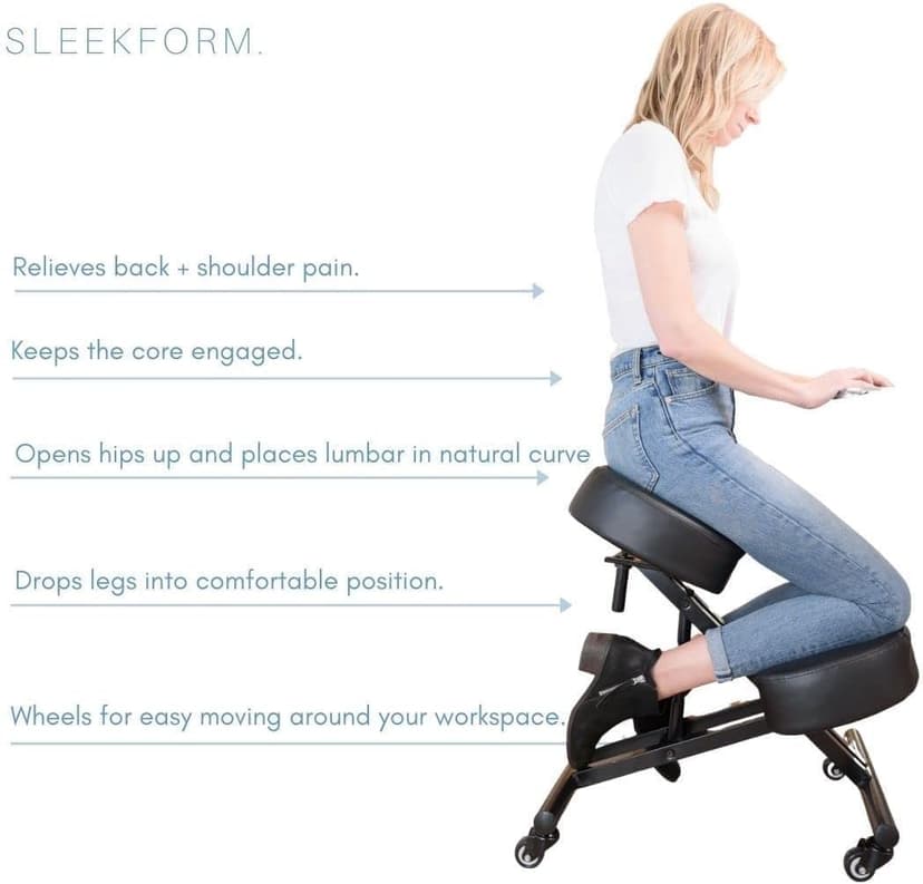 Sleekform Ergonomic Kneeling Chair - Adjustable Seat Angle and Height - Ergonomic Posture Kneeling Stool Chairs for Office and Home - Thick Comfortable Cushions, Wheels