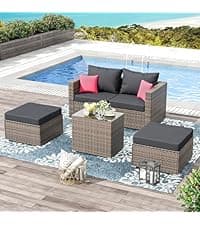 Oversized Hanging Egg Chair Outdoor Wicker Swing Chair with Stand Rain Cover UV Resistant Cushion 400lbs Capacity for Patio, Garden and Balcony