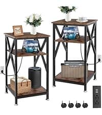 End Tables Living Room Set of 2, 16" D x 16" W x 24" H, Indoor End Tables Living Room with Storage Shelf, Square End Table Set of 2, X-Shaped Night Stands for Bedroom, Farmhouse Wood Side Tables
