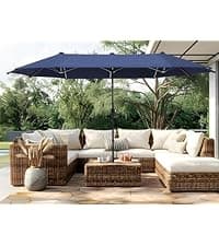 PHI VILLA 13ft Large Patio Umbrella Double-Sided Twin Outdoor Market Umbrella with Crank, Beige