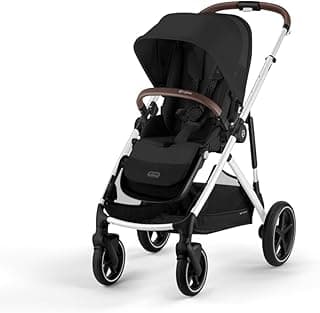 Cybex Gazelle S All-in-One Toddler and Baby Stroller with Over 20 Modular Configurations, Ergonomic Near-Flat Recline, Shopper Basket, and Compact Fold, Moon Black, Silver Frame