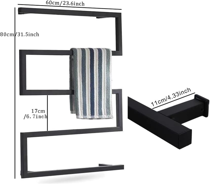 Modern Style Towel Warmer,Electric Heated Towel Rack with 2/4H Timer, 304 Stainless Steel Heated Towel Rail Wall Mounted Waterproof Bath Towel Heater, 88W,Hardwired,Black…