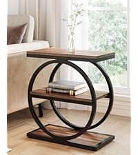 LITTLE TREE End Table, 3-Tier Side Table, Slim Sofa Side Table for Living Room, Tall Bedside Table Nightstand for Bedroom, Rustic Brown and Black