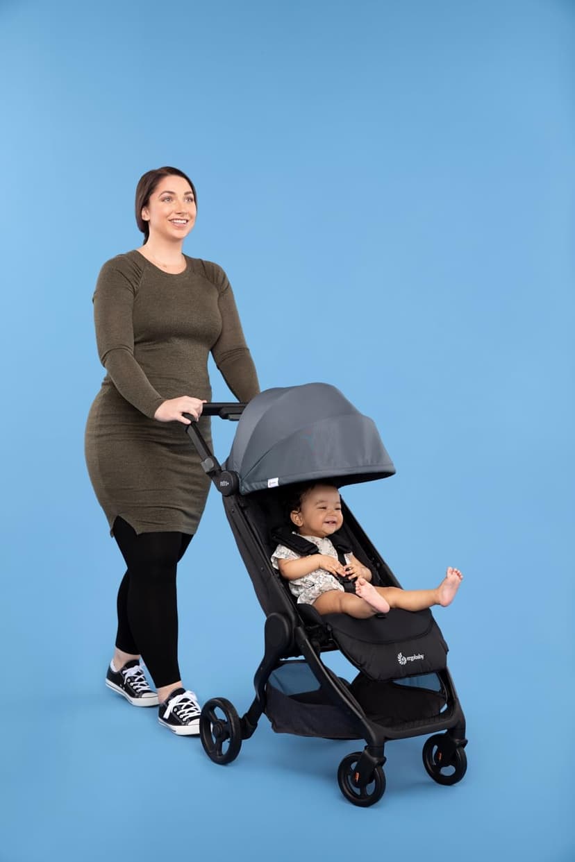 Ergobaby Metro+ Compact Baby Stroller, Lightweight Umbrella Stroller Folds Down for Overhead Airplane Storage (Carries up to 50 lbs), Car Seat Compatible, Slate Grey