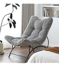 Welnow Lazy Chair with Ottoman, Modern Lounge Accent Chair with Armrests and a Side Pocket, Leisure Sofa Armchair, Reading Armchair with Footrest for Small Space, Plush Grey