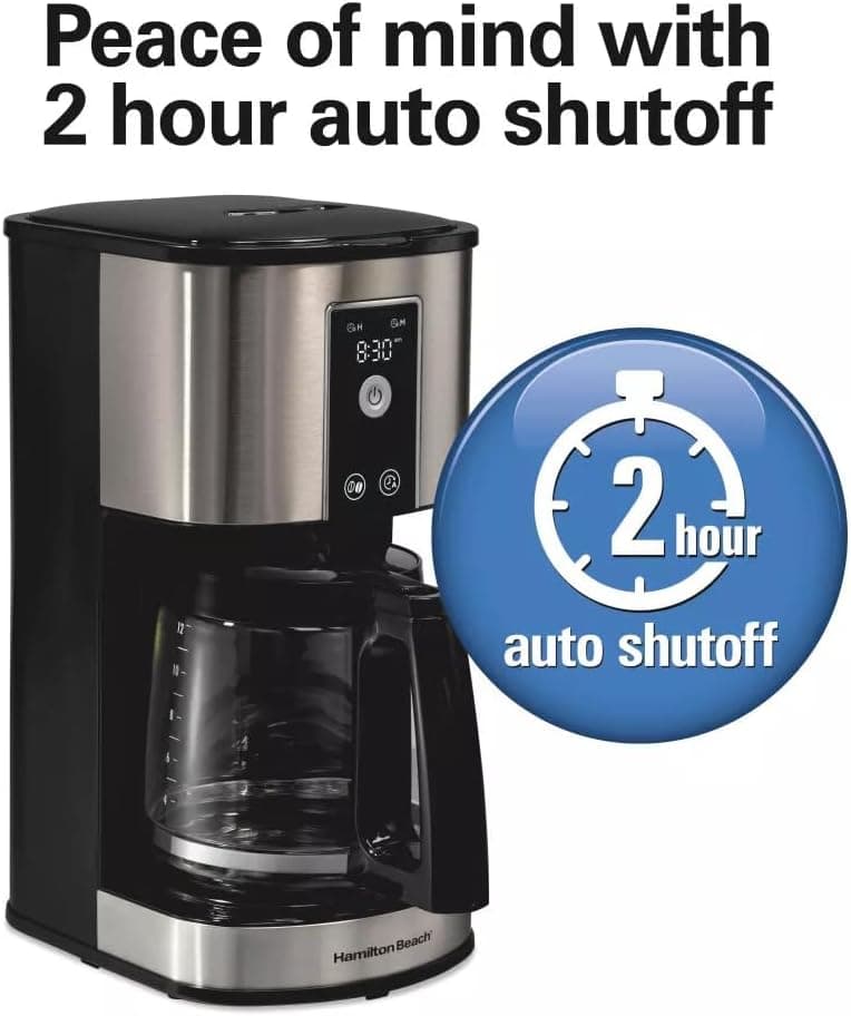Hamilton-Beach 12-Cup Programmable Hot & Iced Coffee Maker, 950W Electric Drip Machine with Dishwasher-Safe Parts, 24-Hour Delay Brew, Touch-Activated Display for Regular Bold Iced Coffee Auto-Off.