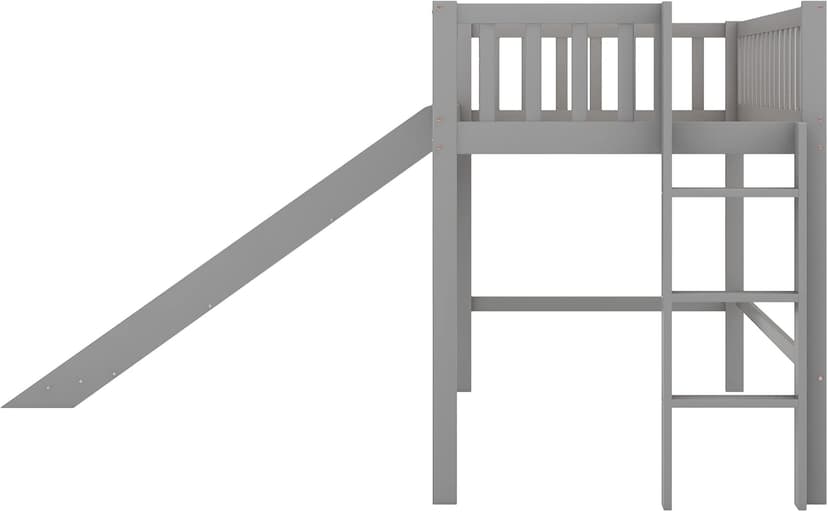 Bellemave Twin Size Loft Bed for Kids,Low Loft Bed with Slide and Ladder,Wood Loft Bed Twin for Girls Boys,Grey