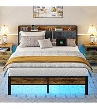 Queen Bed Frame with Headboard, Metal Platform Bed with Smart LED Lights and USB Charging Station, Easy Assembly, No Box Spring Needed