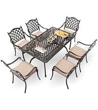 9-Piece Cast Aluminum Patio Furniture, Outdoor Dining Sets for 8 Include 87" Rectangular Patio Dining Table and 8 Stackable Chairs with Cushions & Umbrella Hole (Bronze)