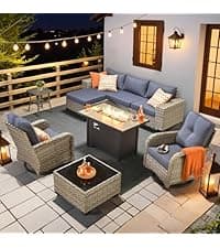 HOOOWOOO Outdoor Sectional Furniture Set,8 Pieces Wicker Patio Conversation Sets,L Shape All Weather Outside Couch Sofa Set with Swivel Chairs Ottoman,Black