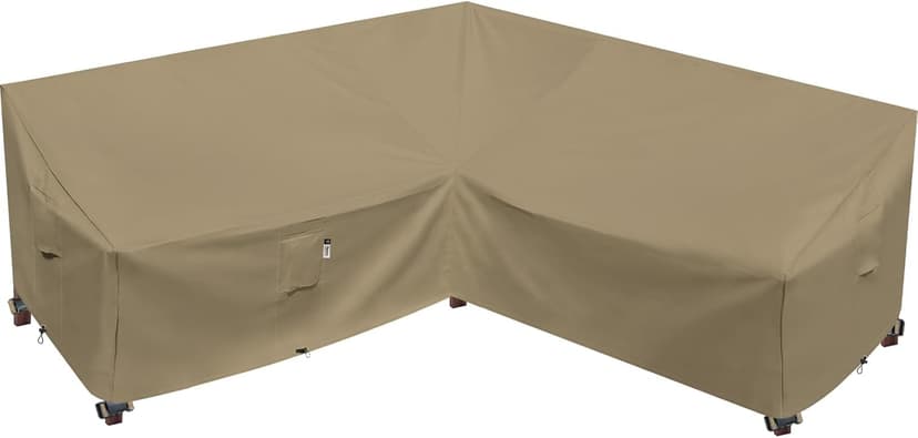 Heavy Duty Outdoor Sectional Sofa Cover, 85"X85" V-Shaped 5-Seater Waterproof 600D Patio Sectional Couch Cover, Lawn Patio Furniture Cover,Desert Khaki