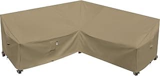 Heavy Duty Outdoor Sectional Sofa Cover, 85"X85" V-Shaped 5-Seater Waterproof 600D Patio Sectional Couch Cover, Lawn Patio Furniture Cover,Desert Khaki