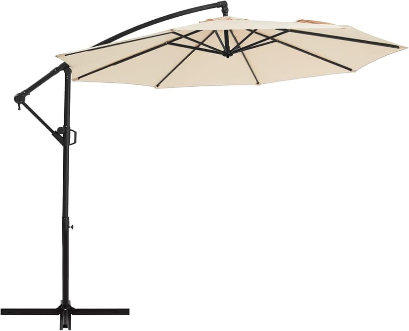 wikiwiki 10ft Patio Umbrellas Offset Outdoor Cantilever Hanging Umbrella w/Infinite Tilt, Fade Resistant Waterproof Recycled Fabric Canopy for Yard, Garden & Deck, Beige