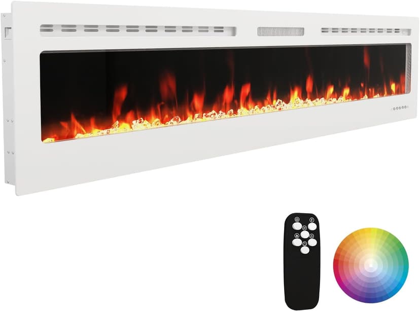 80" Electric Fireplace Wall Mounted & Recessed with Remote, 750w/1500w Ultra-Thin Wall Fireplace Inserts, Electric Fire Place W/8H Timer, Adjustable Flame Colors and Brightness Silent