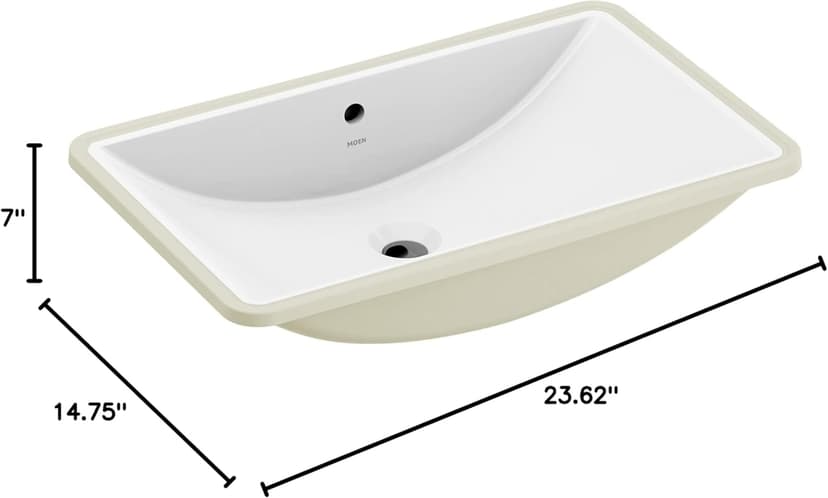 Moen White Vitreous China Undermount Sink, 23.625 X 14.75 X 7 Inch Rectangle Bathroom Sink with a High Gloss Porcelain Finish for Vanity Countertop Placement, BGCW10RU1223