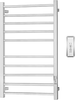 Towel Warmer for Bathroom, Heated Towel Warmer Rack Wall Mounted, 10 Bar Large Electric Hot Towel Rack with Built-in Timer, Hard-Wired & Plug-in, Fast Heating, Nickel Silver